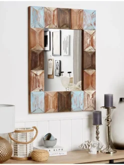 Wandspiegel HIZOTE in Braun/Blau/Bunt - (W) 63 x (H) 90 x (L) 7 cm