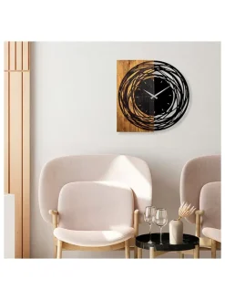 Wanduhr in Schwarz/ Hellbraun - (B)58 x (H)58 cm