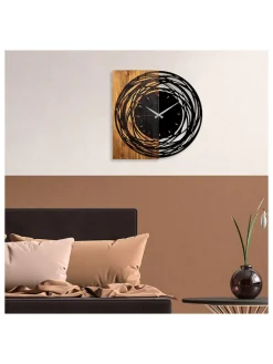 Wanduhr in Schwarz/ Hellbraun - (B)58 x (H)58 cm