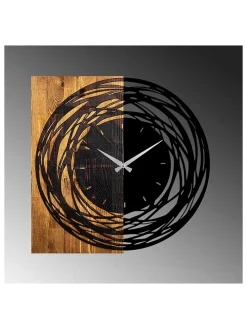 Wanduhr in Schwarz/ Hellbraun - (B)58 x (H)58 cm