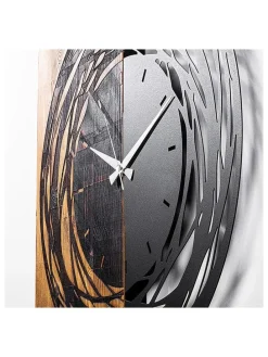 Wanduhr in Schwarz/ Hellbraun - (B)58 x (H)58 cm