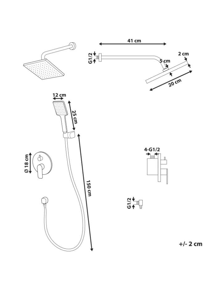 Wannenarmaturen GUARATUBA in Silber - (W) 25 x (H) 175 x (L) 41 cm