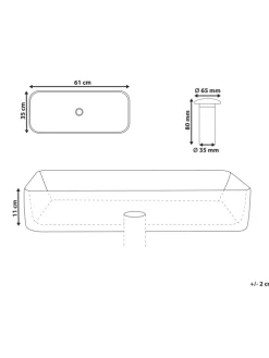 Waschbecken XERT in Weiß/Schwarz - (W) 61 x (H) 11 x (L) 35 cm