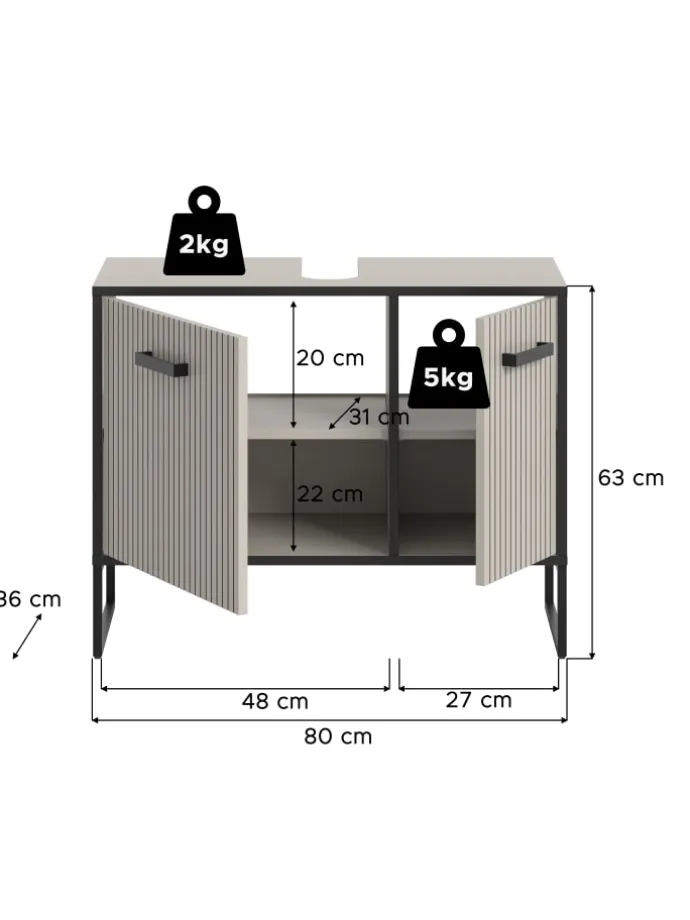 Waschbeckenunterschrank (B/H/T: 80x63x36 cm) in Kaschmir