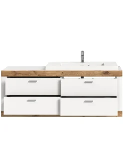 Waschbeckenunterschrank (B/H/T: 132x50x48 cm) in weiß