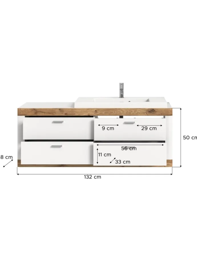 Waschbeckenunterschrank (B/H/T: 132x50x48 cm) in weiß
