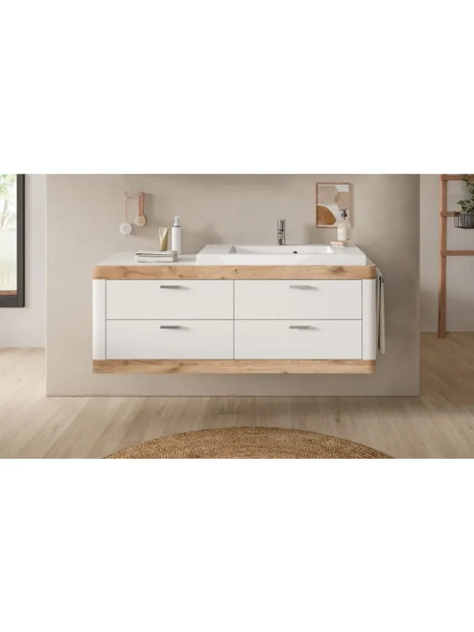 Waschbeckenunterschrank (B/H/T: 132x50x48 cm) in weiß