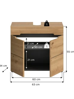 Waschbeckenunterschrank in Basalt grau/Artisan Eiche - (B) 63 x (H) 55 x (T) 34