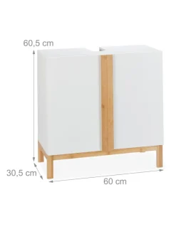 Waschbeckenunterschrank in Weiß/Natur - (B)60 x (H)60,5 x (T)30,5 cm