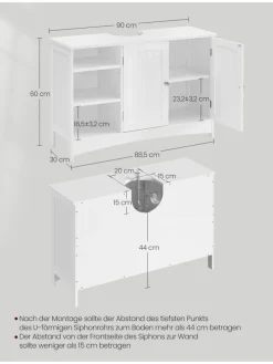 Waschbeckenunterschrank in Weiß - (B)90 x (H)60 x (T)30 cm