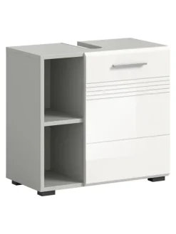 Waschbeckenunterschrank in hellgrau/weiß hochglanz - (B) 60 x (H) 56 x (T) 32