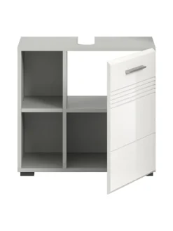 Waschbeckenunterschrank in hellgrau/weiß hochglanz - (B) 60 x (H) 56 x (T) 32