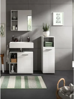 Waschbeckenunterschrank in hellgrau/weiß hochglanz - (B) 60 x (H) 56 x (T) 32