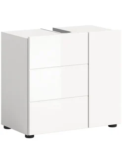 Waschbeckenunterschrank in weiß/weiß hochglanz - (B) 60 x (H) 56 x (T) 32