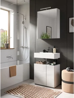 Waschbeckenunterschrank in weiß/weiß hochglanz - (B) 60 x (H) 56 x (T) 32