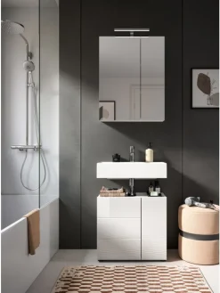 Waschbeckenunterschrank in weiß/weiß hochglanz - (B) 60 x (H) 56 x (T) 32