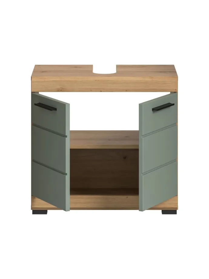 Waschbeckenunterschrank in Artisan Eiche/Salbei - (B) 60 x (H) 56 x (T) 34
