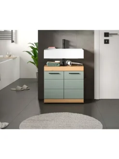 Waschbeckenunterschrank in Artisan Eiche/Salbei - (B) 60 x (H) 56 x (T) 34