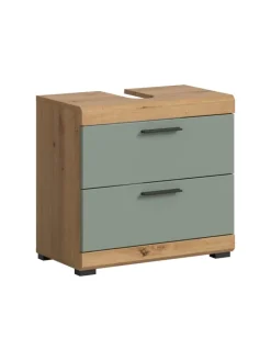 Waschbeckenunterschrank in Artisan Eiche/Salbei - (B) 60 x (H) 56 x (T) 37