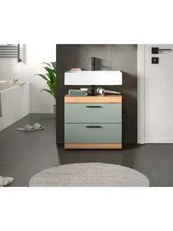 Waschbeckenunterschrank in Artisan Eiche/Salbei - (B) 60 x (H) 56 x (T) 37