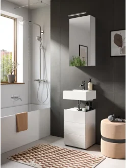 Waschbeckenunterschrank in weiß/weiß hochglanz - (B) 38 x (H) 56 x (T) 34