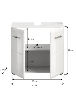 Waschbeckenunterschrank in Weiß/Weiß Hochglanz - (B) 60 x (H) 54 x (T) 30