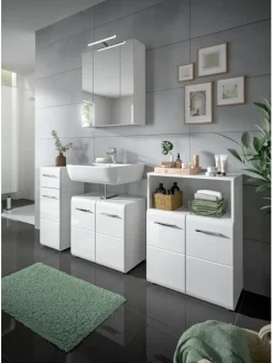 Waschbeckenunterschrank in Weiß/Weiß Hochglanz - (B) 60 x (H) 54 x (T) 30