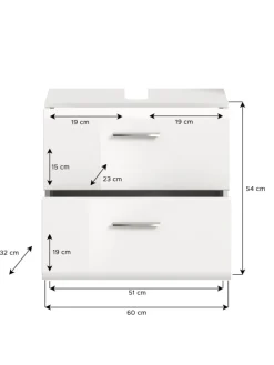 Waschbeckenunterschrank in Weiß/Weiß Hochglanz - (B) 60 x (H) 54 x (T) 30