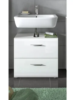 Waschbeckenunterschrank in Weiß/Weiß Hochglanz - (B) 60 x (H) 54 x (T) 30