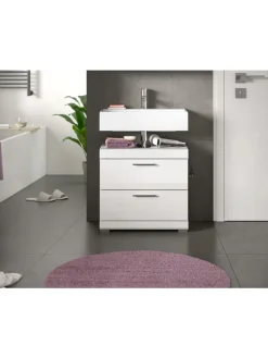 Waschbeckenunterschrank in weiß/weiß hochglanz - (B) 60 x (H) 56 x (T) 37