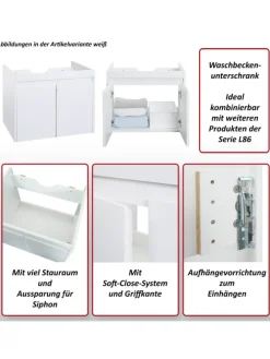 Waschbeckenunterschrank L86, Schwarz