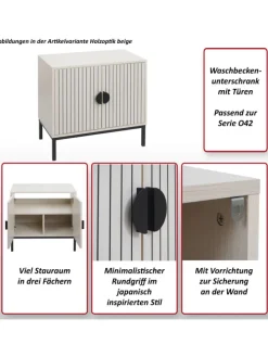 Waschbeckenunterschrank O42 mit 2 Türen, Holzoptik beige