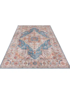 Webteppich "Sylla" in Blau/ Rot