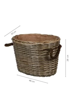 Weidekorb gefüttert mit Seilgriffen in Grau