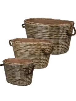 Weidekorb gefüttert mit Seilgriffen in Grau