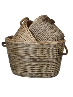 Weidekorb gefüttert mit Seilgriffen in Grau