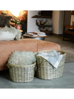 Weidekorb gefüttert mit Seilgriffen in Grau