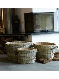 Weidekorb gefüttert mit Seilgriffen in Grau