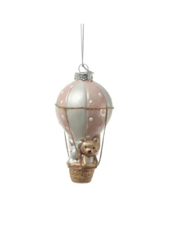 Weihnachtsbaumschmuck Ballon mit Bär und Hase H: 13cm in rosa