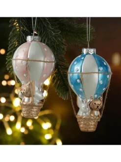 Weihnachtsbaumschmuck Ballon mit Bär und Hase H: 13cm in blau