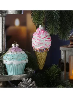 Weihnachtsbaumschmuck Eis Cupcake mit Perlen H: 13cm/10cm in bunt