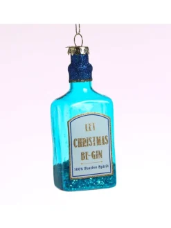 Weihnachtsbaumschmuck GIN Flasche Glas mundgeblasen H: 12cm in blau