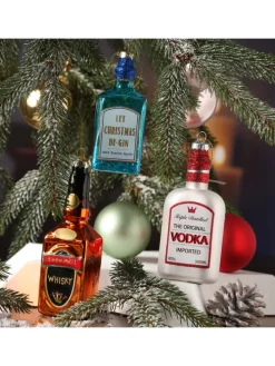 Weihnachtsbaumschmuck GIN Flasche Glas mundgeblasen H: 12cm in blau