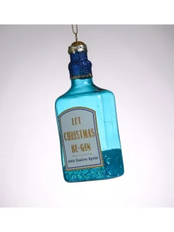 Weihnachtsbaumschmuck GIN Flasche Glas mundgeblasen H: 12cm in blau