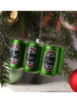Weihnachtsbaumschmuck SIXPACK Bier aus Glas H: 5,1cm in grün