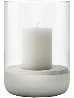 Windlicht ''Calma'' in Hellgrau - (H)22 x Ø 15 cm