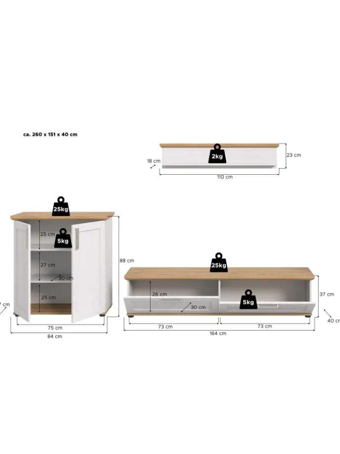 Wohnkombination (B/H/T: 260x151x40 cm) in Sibiu Lärche Nachbildung