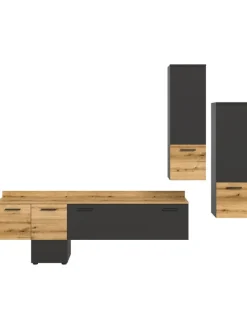 Wohnwand (B/H/T: 247x196x37 cm) in Grau inkl. Rückwandbeleuchtung