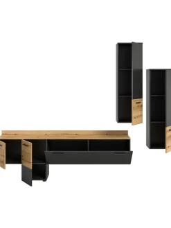 Wohnwand (B/H/T: 247x196x37 cm) in Grau inkl. Rückwandbeleuchtung