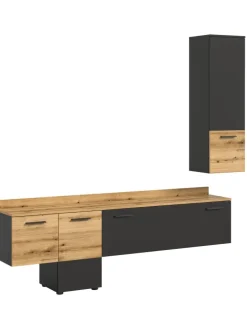 Wohnwand (B/H/T: 195x196x37 cm) in Grau inkl. Rückwandbeleuchtung